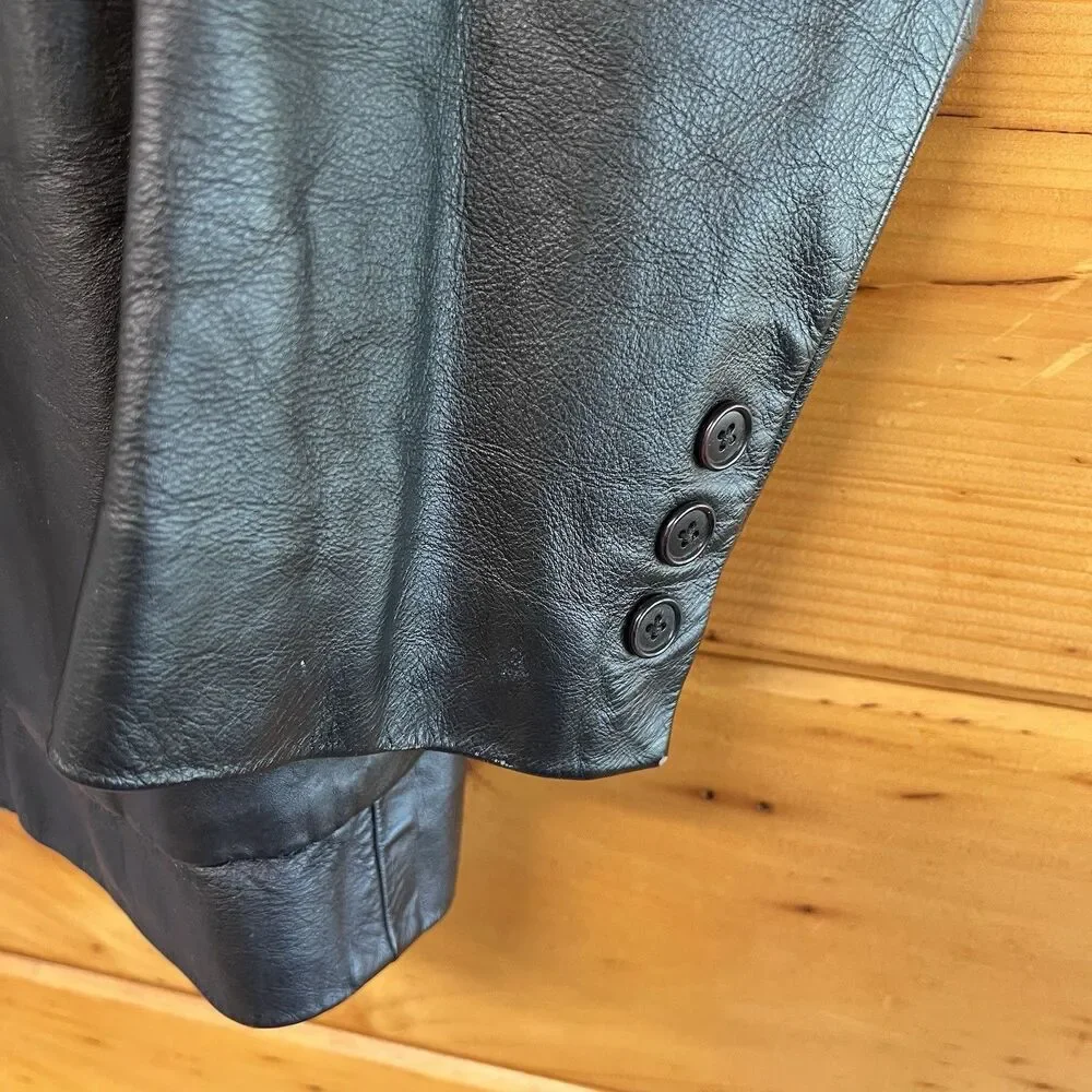 Vintage 90s 00s Gap Leather Jacket Black Trench Size M Mens Lined Winter Long